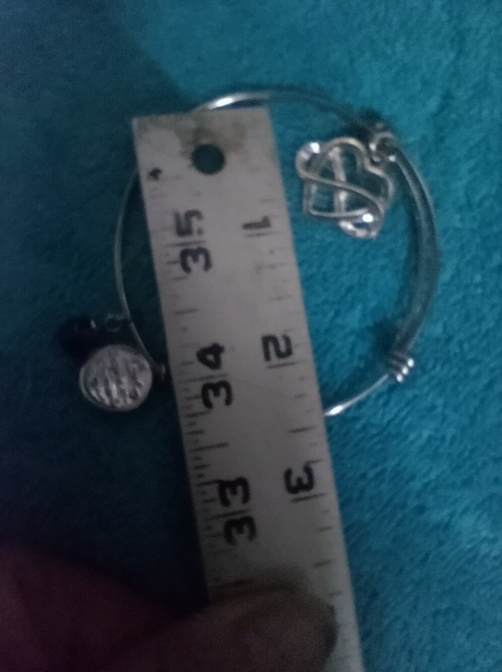 Silver Charm Bangle Bracelet with Round Textured Charm - Adjustable